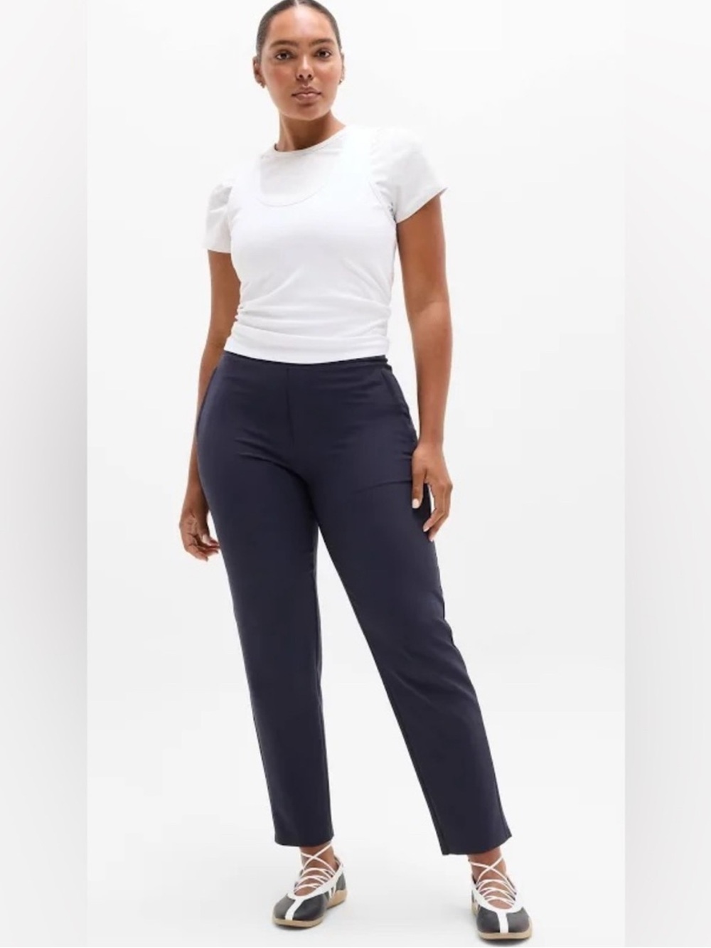 Athleta 10 tall endless pants $109 navy blue womens casual high rise travel work